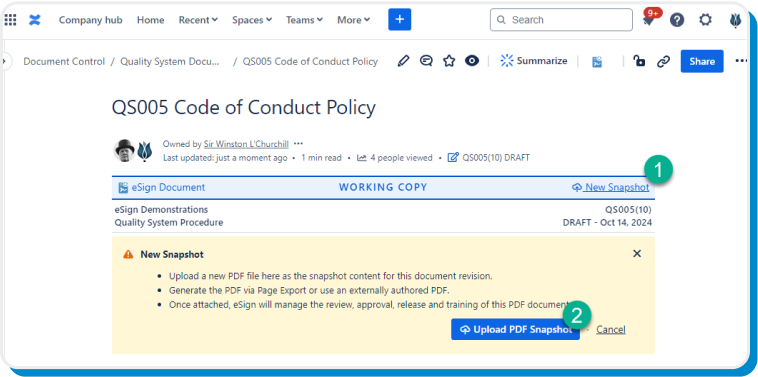 Document PDF Snapshot in Confluence